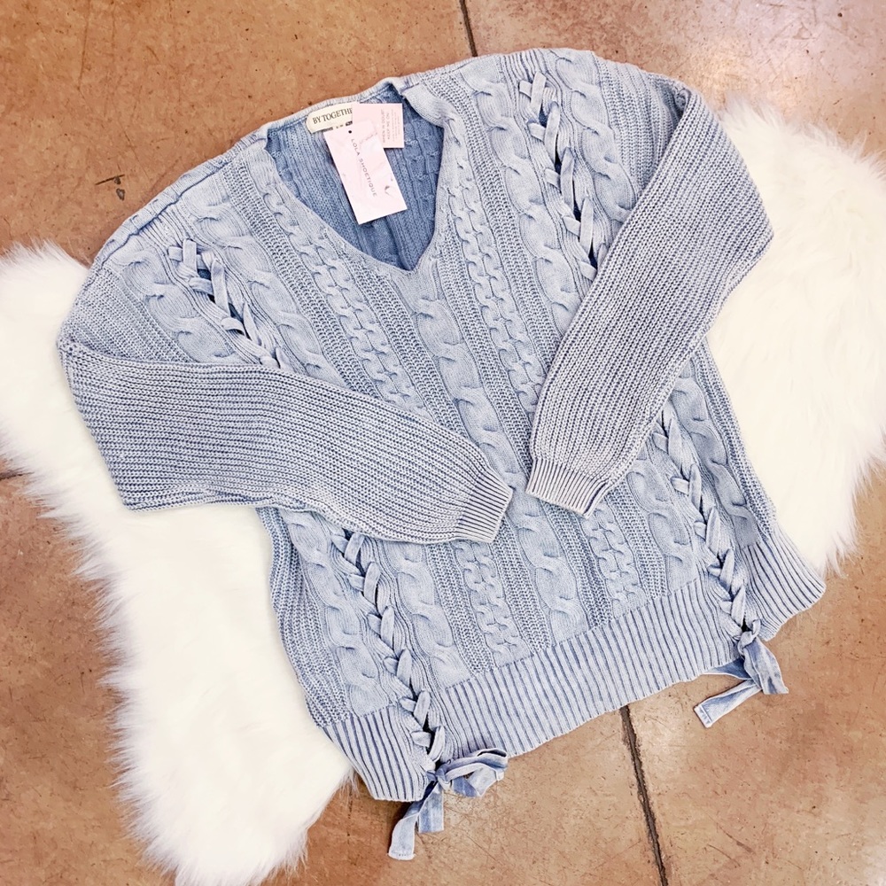 Lola Shoetique Light Blue Oversized Sweater, S/M